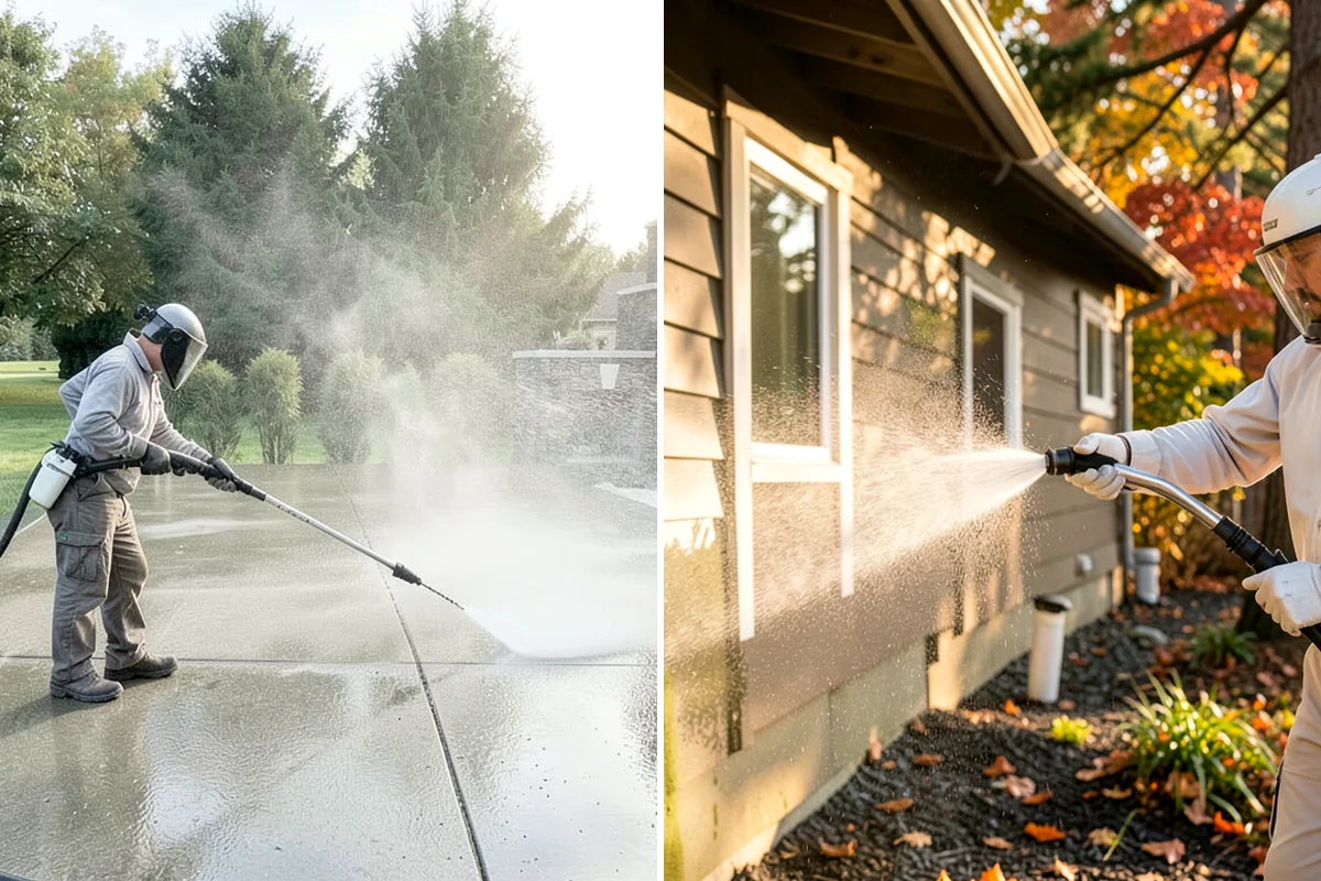 Flagstone Patio Cleaning in Kenmore, King County, WA - Remove debris and loose growth from joints