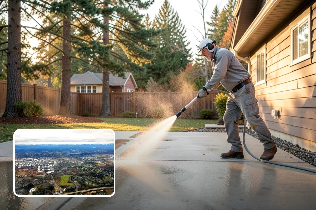 Flagstone Patio Cleaning in Kent, King County, WA - Clears moss from wide flagstone joints