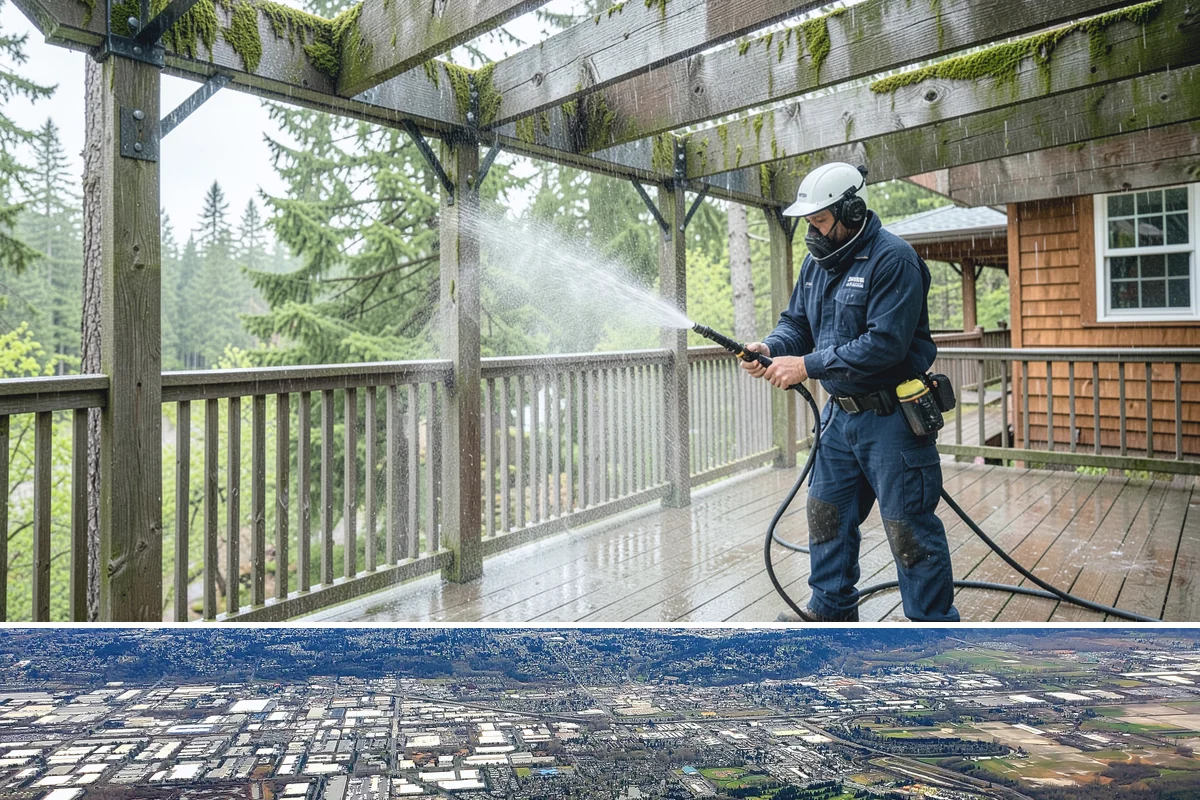 Flagstone Patio Cleaning in Kent, King County, WA - Flagstone patios are best cleaned during dry summer stretches so joints and stone dry fully.