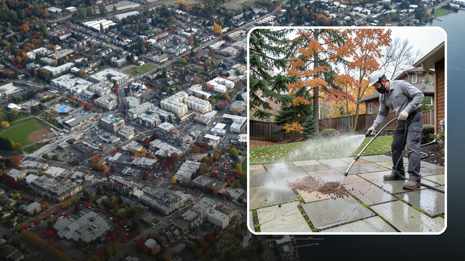 Flagstone Patio Cleaning in Kirkland, King County, WA - Gently clean flagstone patios and their wide joints where Northwest moss settles in deep.