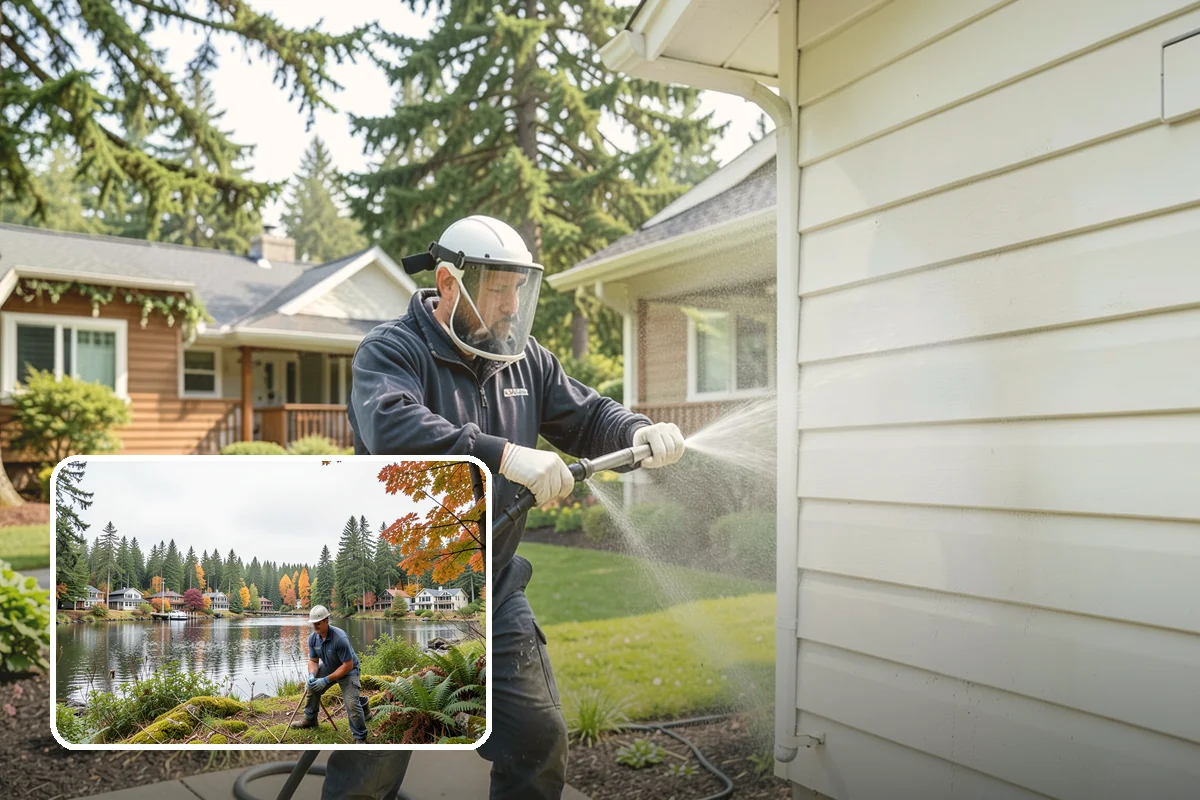 Flagstone Patio Cleaning in La Conner, Skagit County, WA - Clears moss from wide flagstone joints