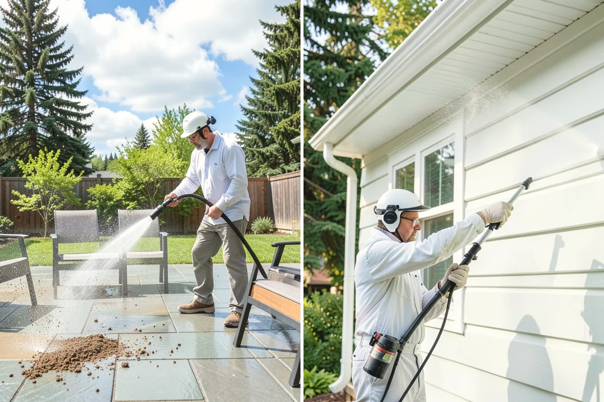 Flagstone Patio Cleaning in La Conner, Skagit County, WA - Remove debris and loose growth from joints