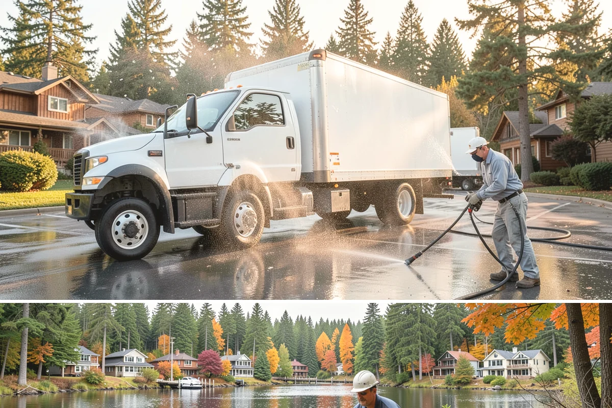 Flagstone Patio Cleaning in La Conner, Skagit County, WA - Flagstone patios are best cleaned during dry summer stretches so joints and stone dry fully.