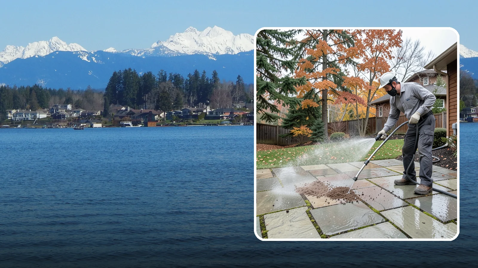 Flagstone Patio Cleaning in Lake Stevens, Snohomish County, WA - Gently clean flagstone patios and their wide joints where Northwest moss settles in deep.