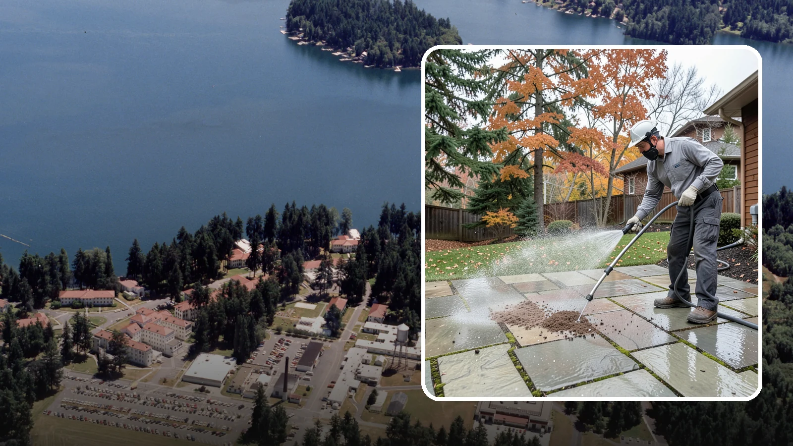 Flagstone Patio Cleaning in Lakewood, Pierce County, WA - Gently clean flagstone patios and their wide joints where Northwest moss settles in deep.