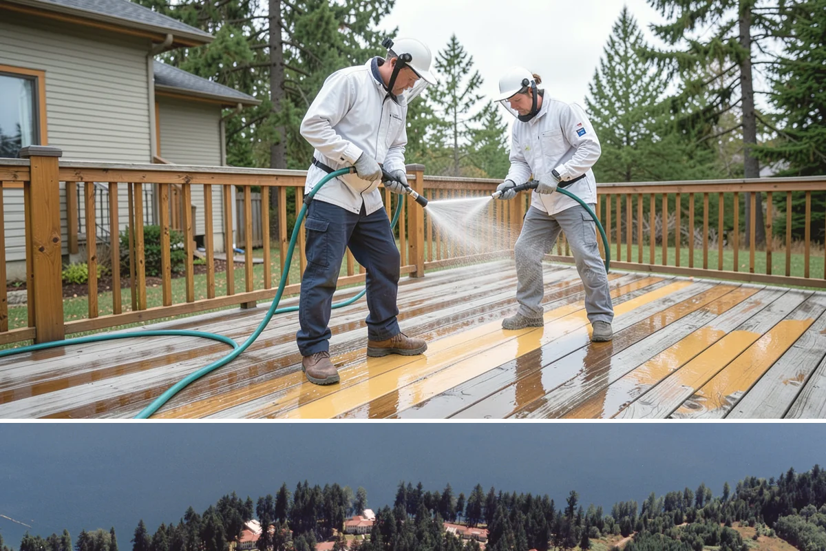 Flagstone Patio Cleaning in Lakewood, Pierce County, WA - Flagstone patios are best cleaned during dry summer stretches so joints and stone dry fully.