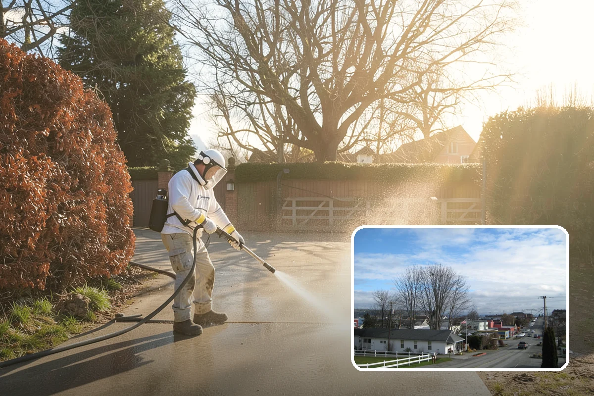 Flagstone Patio Cleaning in Langley, Island County, WA - Clears moss from wide flagstone joints