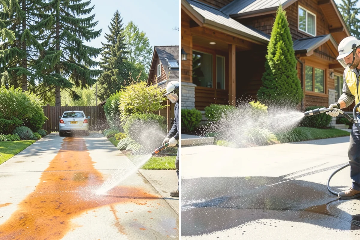 Flagstone Patio Cleaning in Langley, Island County, WA - Remove debris and loose growth from joints