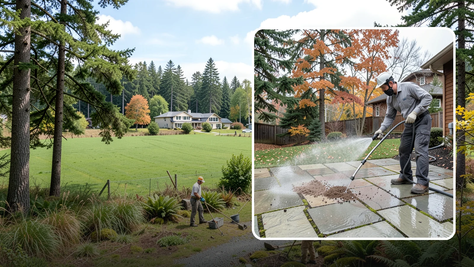 Flagstone Patio Cleaning in Lyman, Skagit County, WA - Gently clean flagstone patios and their wide joints where Northwest moss settles in deep.
