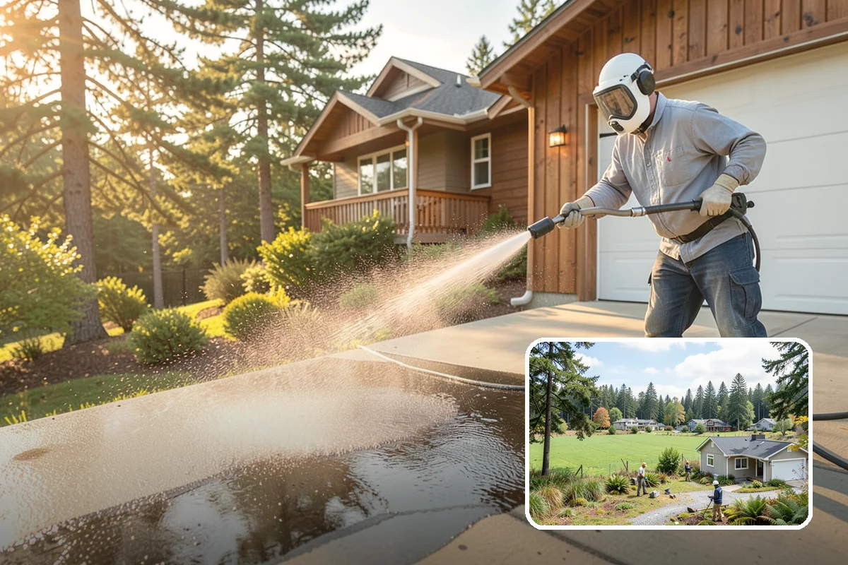 Flagstone Patio Cleaning in Lyman, Skagit County, WA - Clears moss from wide flagstone joints