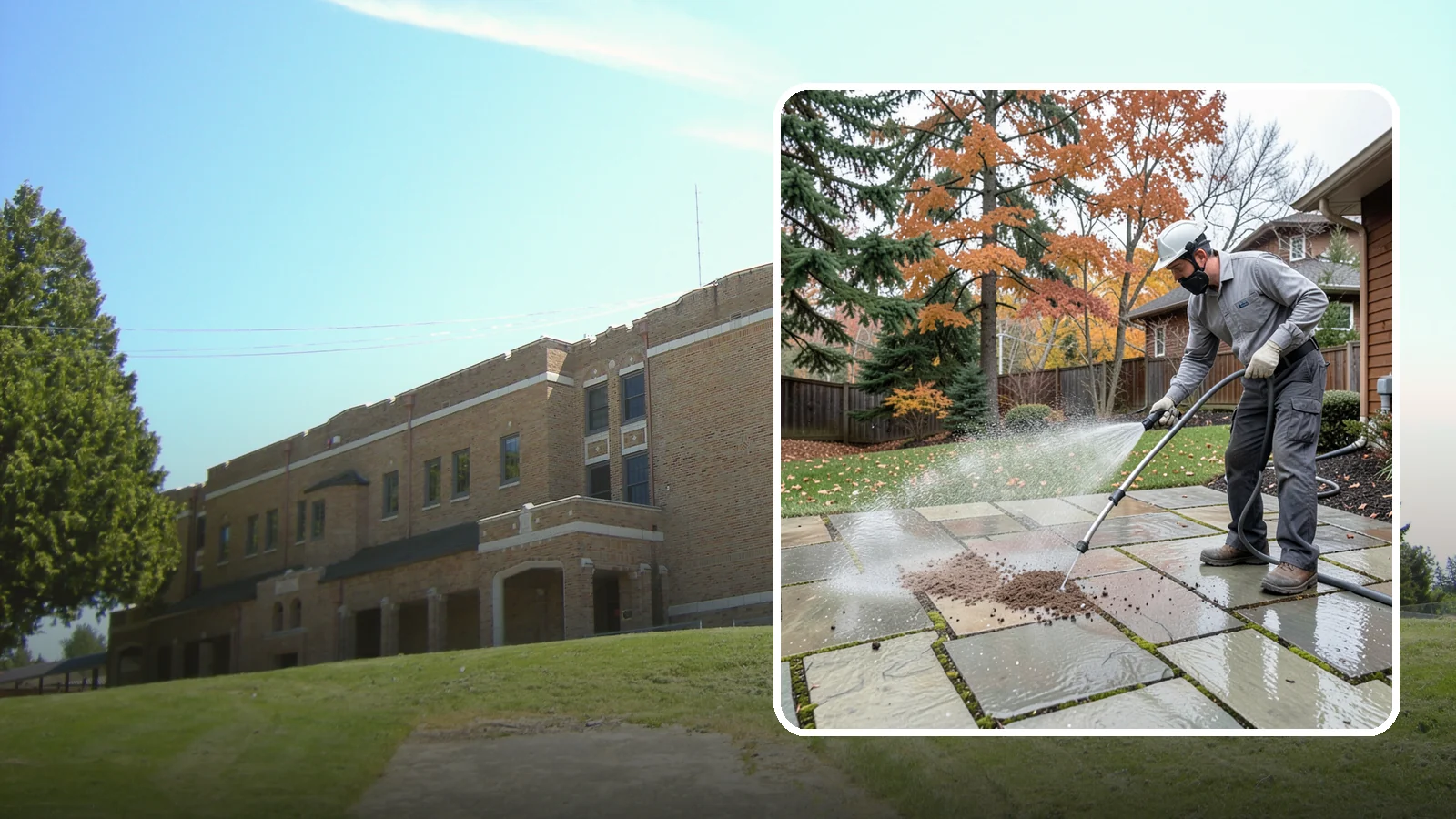 Flagstone Patio Cleaning in Maple Valley, King County, WA - Gently clean flagstone patios and their wide joints where Northwest moss settles in deep.