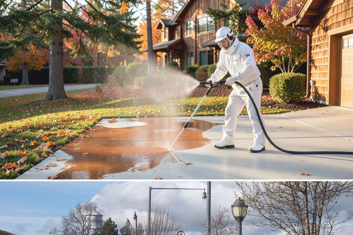 Flagstone Patio Cleaning in Marysville, Snohomish County, WA - Flagstone patios are best cleaned during dry summer stretches so joints and stone dry fully.