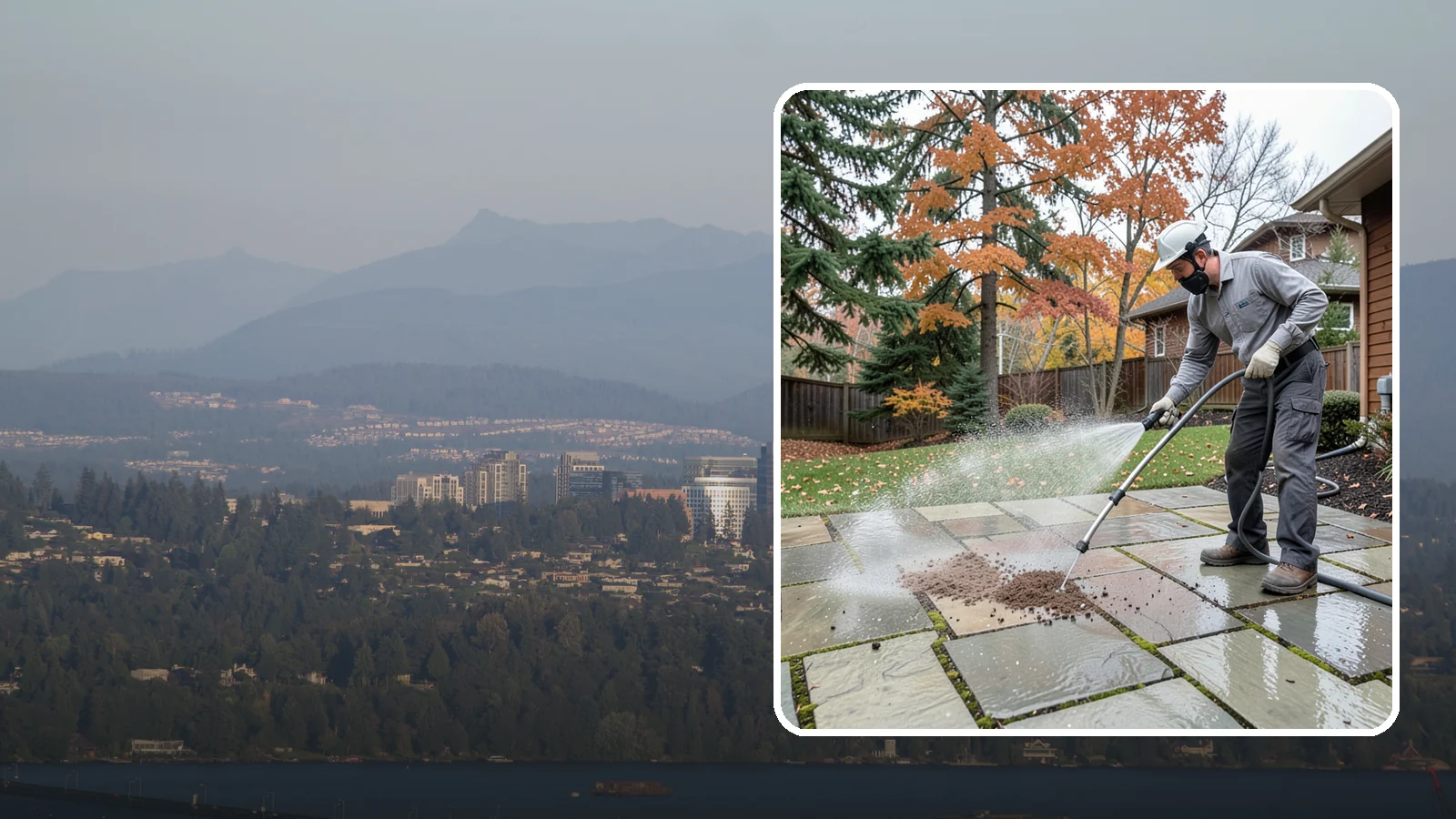 Flagstone Patio Cleaning in Medina, King County, WA - Gently clean flagstone patios and their wide joints where Northwest moss settles in deep.