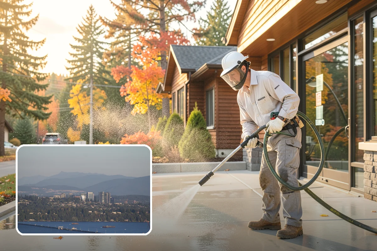 Flagstone Patio Cleaning in Medina, King County, WA - Clears moss from wide flagstone joints