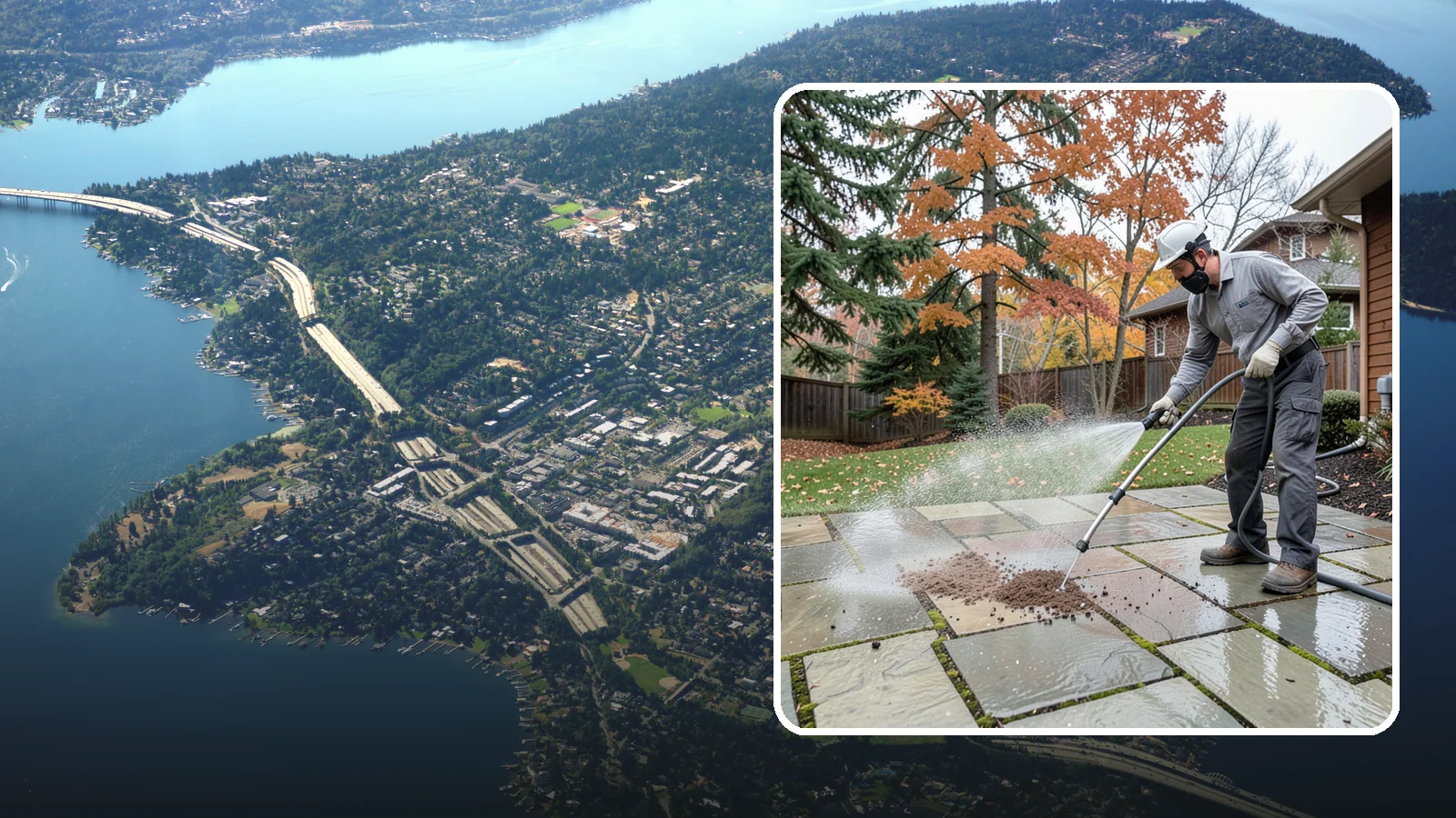 Flagstone Patio Cleaning in Mercer Island, King County, WA - Gently clean flagstone patios and their wide joints where Northwest moss settles in deep.
