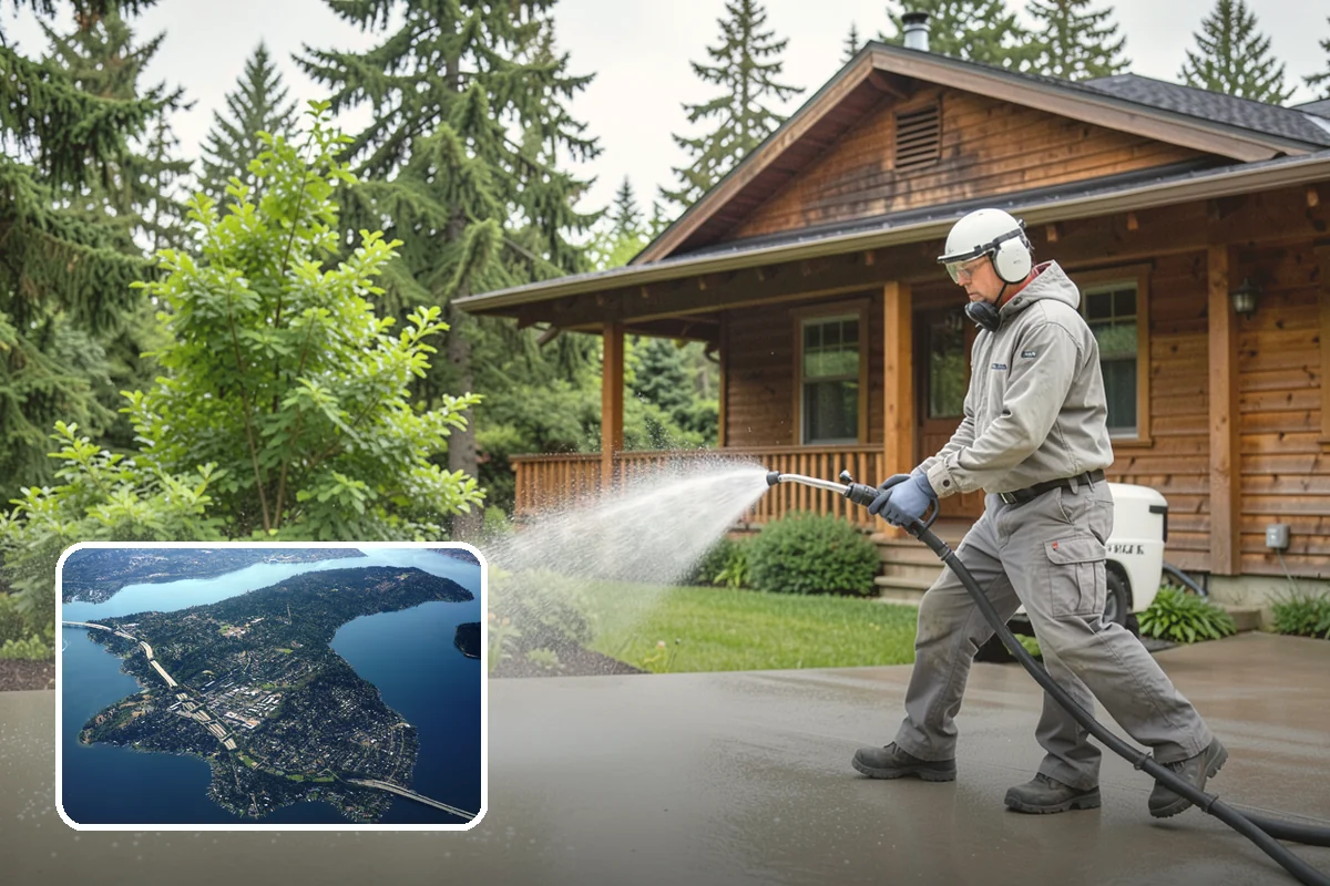 Flagstone Patio Cleaning in Mercer Island, King County, WA - Clears moss from wide flagstone joints