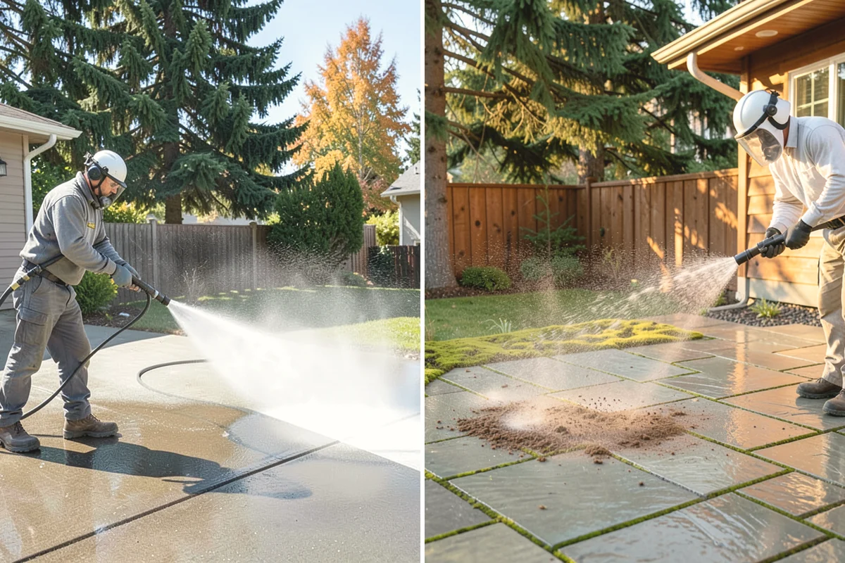 Flagstone Patio Cleaning in Mercer Island, King County, WA - Remove debris and loose growth from joints