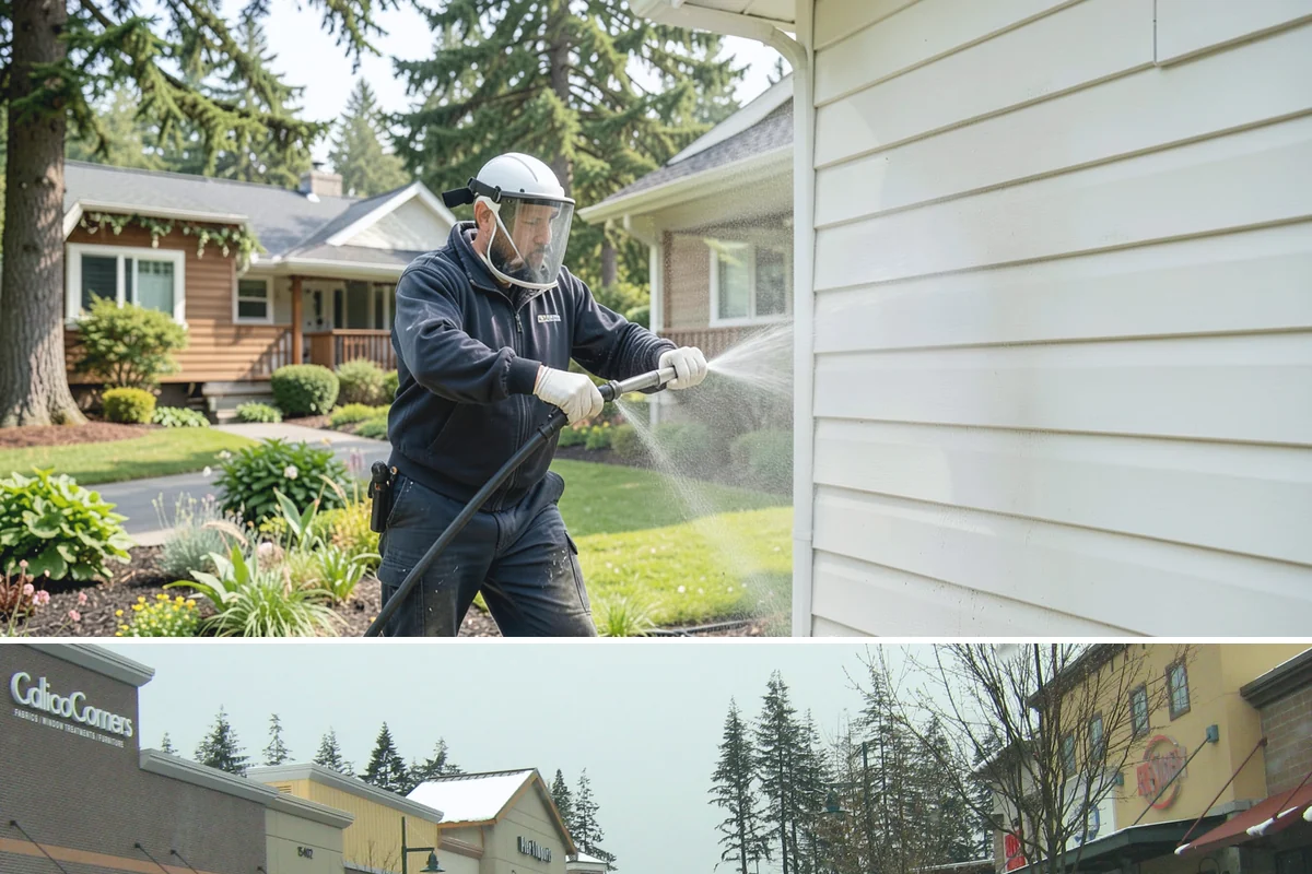 Flagstone Patio Cleaning in Mill Creek, Snohomish County, WA - Flagstone patios are best cleaned during dry summer stretches so joints and stone dry fully.