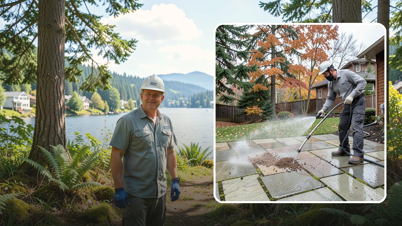 Flagstone Patio Cleaning in Milton, King County, WA - Gently clean flagstone patios and their wide joints where Northwest moss settles in deep.