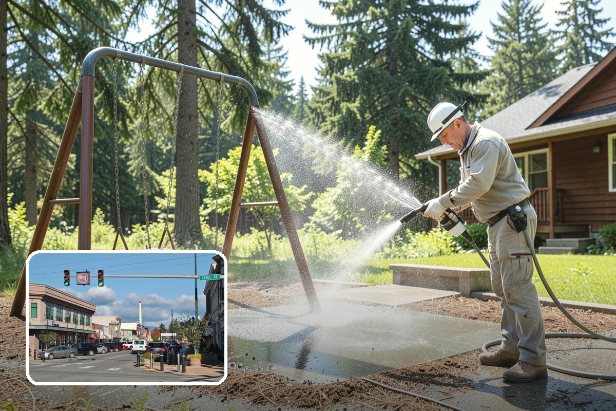 Flagstone Patio Cleaning in Monroe, Snohomish County, WA - Clears moss from wide flagstone joints