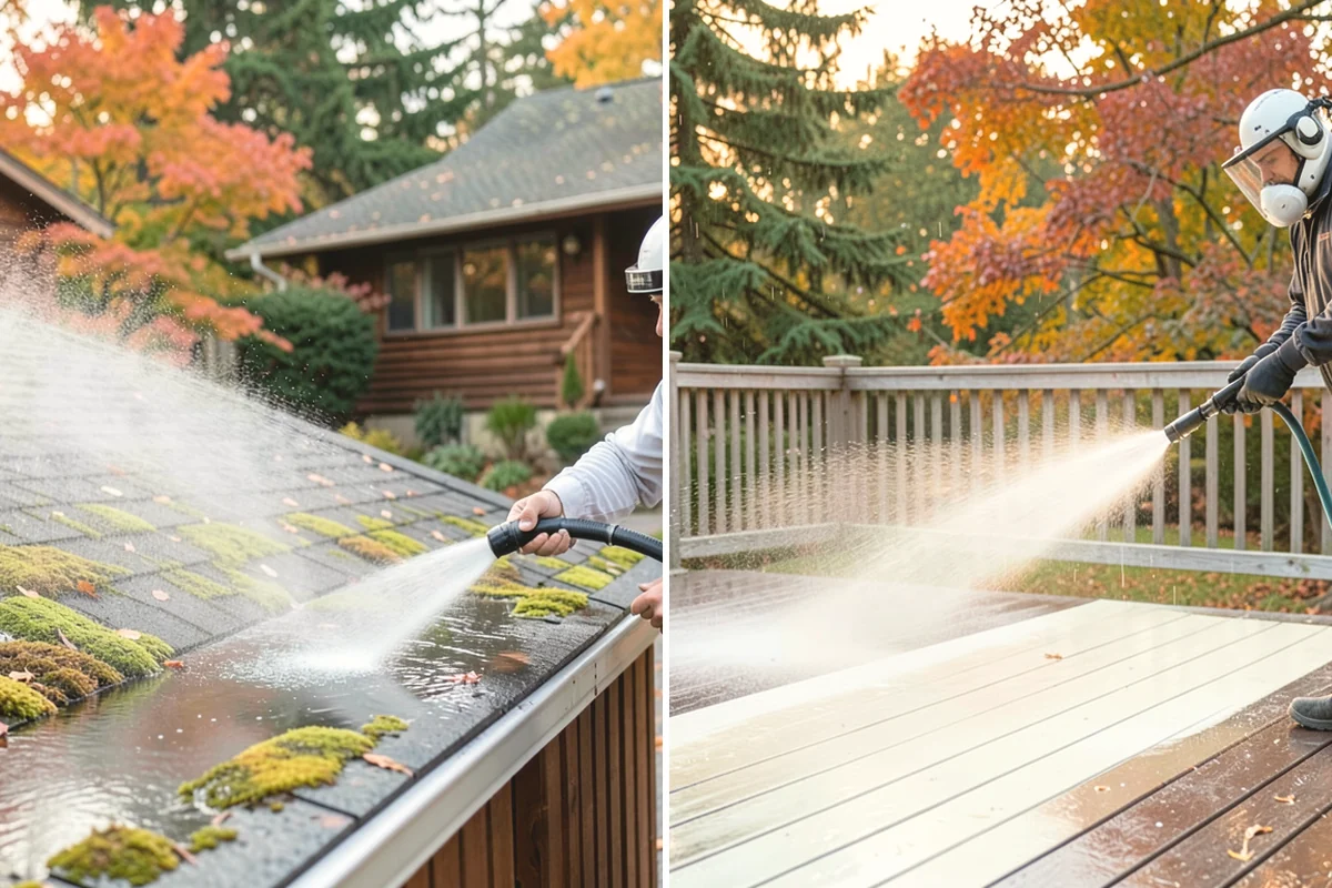 Flagstone Patio Cleaning in Monroe, Snohomish County, WA - Remove debris and loose growth from joints