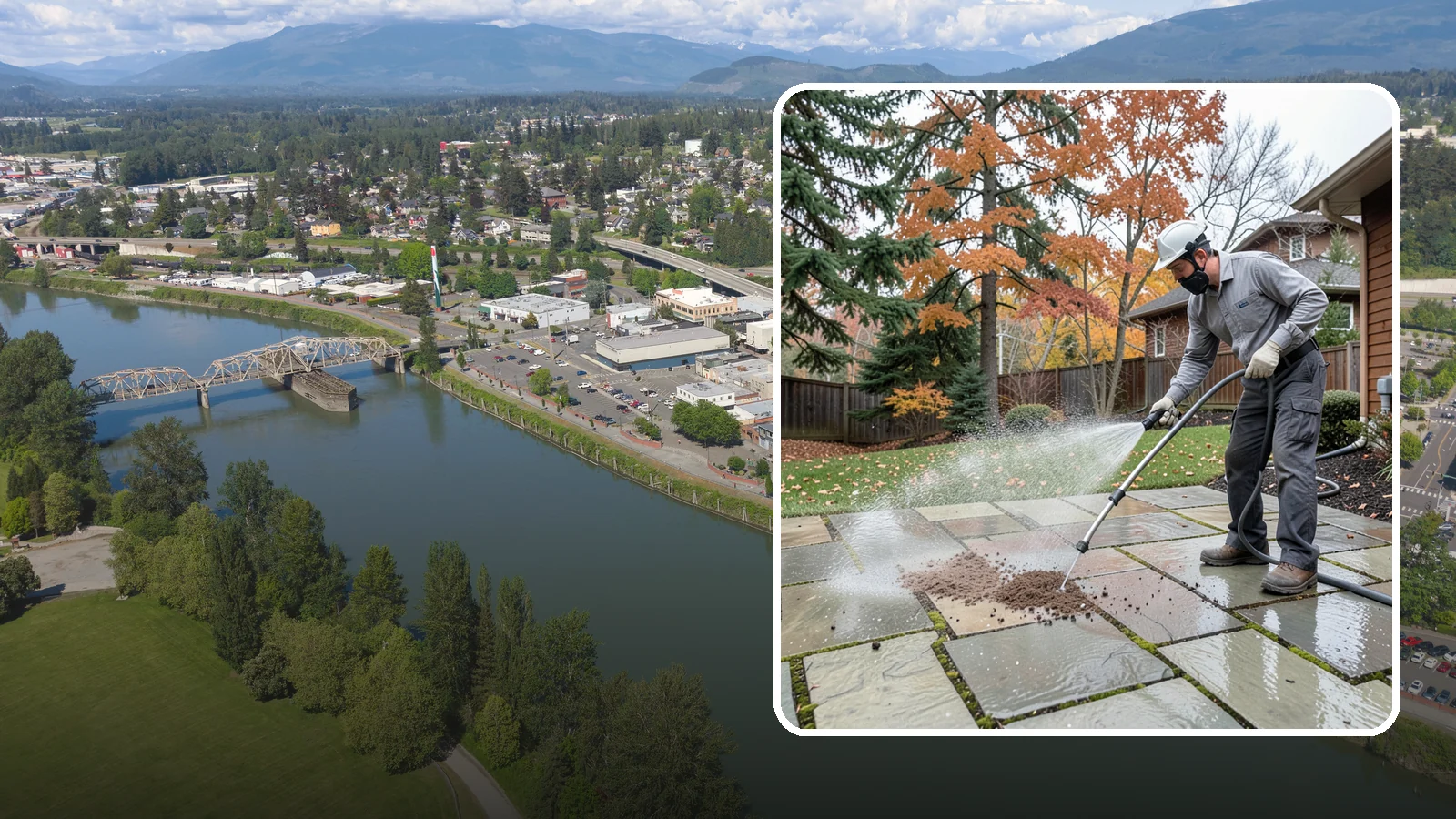 Flagstone Patio Cleaning in Mount Vernon, Skagit County, WA - Gently clean flagstone patios and their wide joints where Northwest moss settles in deep.