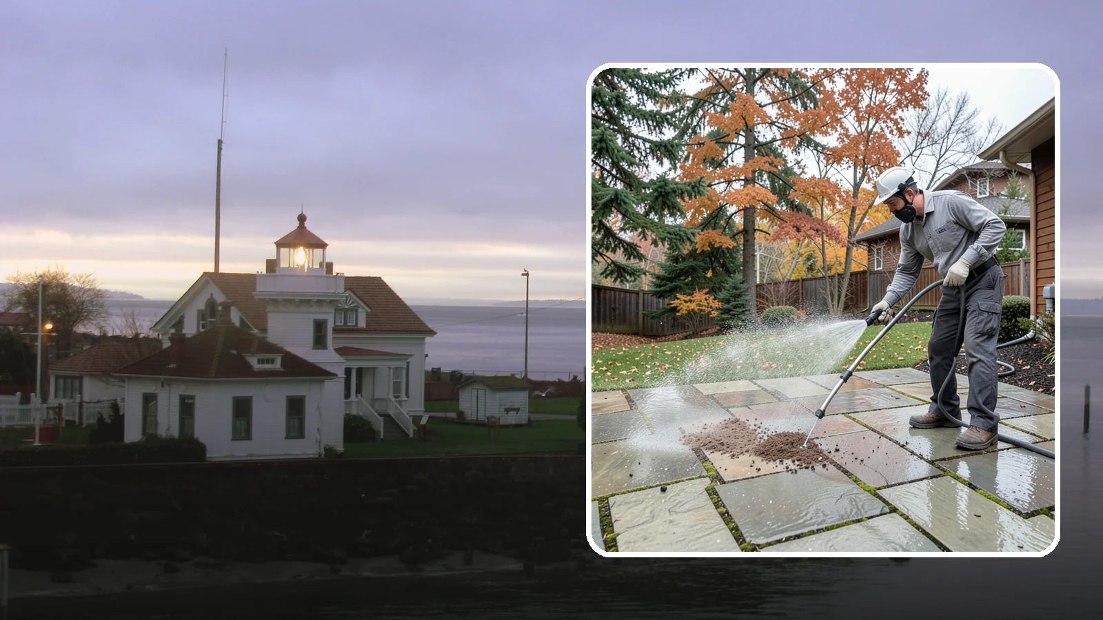 Flagstone Patio Cleaning in Mukilteo, Snohomish County, WA - Gently clean flagstone patios and their wide joints where Northwest moss settles in deep.