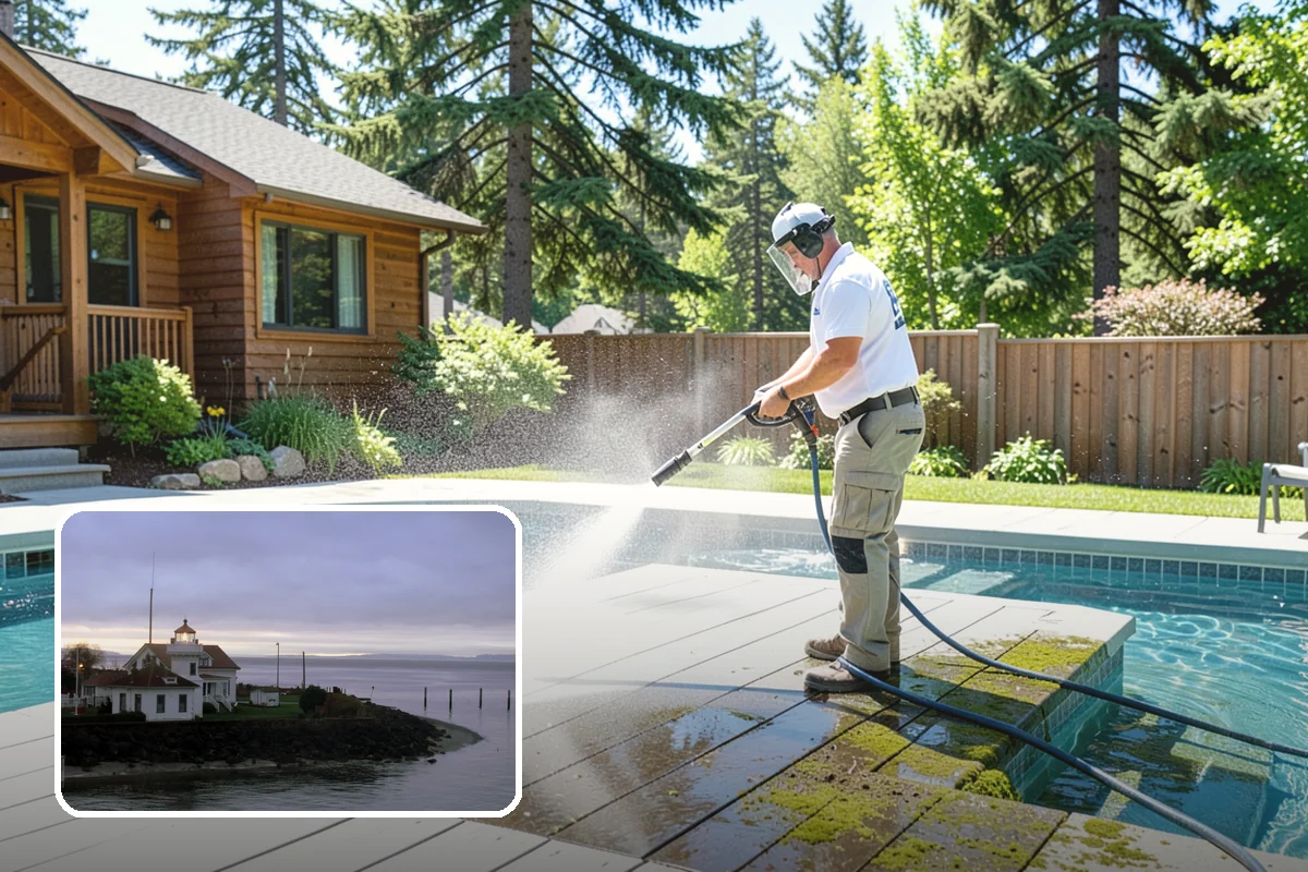 Flagstone Patio Cleaning in Mukilteo, Snohomish County, WA - Clears moss from wide flagstone joints