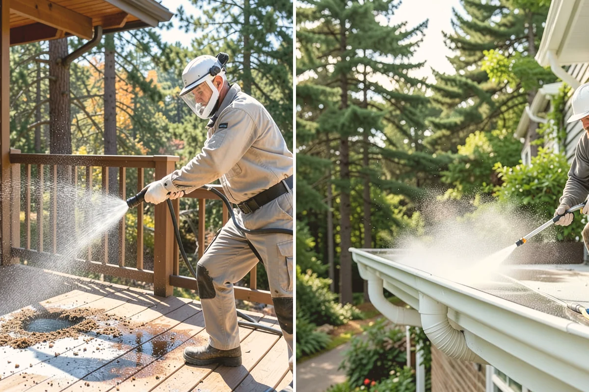 Flagstone Patio Cleaning in Newcastle, King County, WA - Remove debris and loose growth from joints