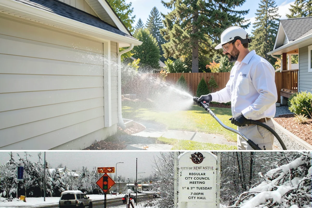Flagstone Patio Cleaning in Newcastle, King County, WA - Flagstone patios are best cleaned during dry summer stretches so joints and stone dry fully.