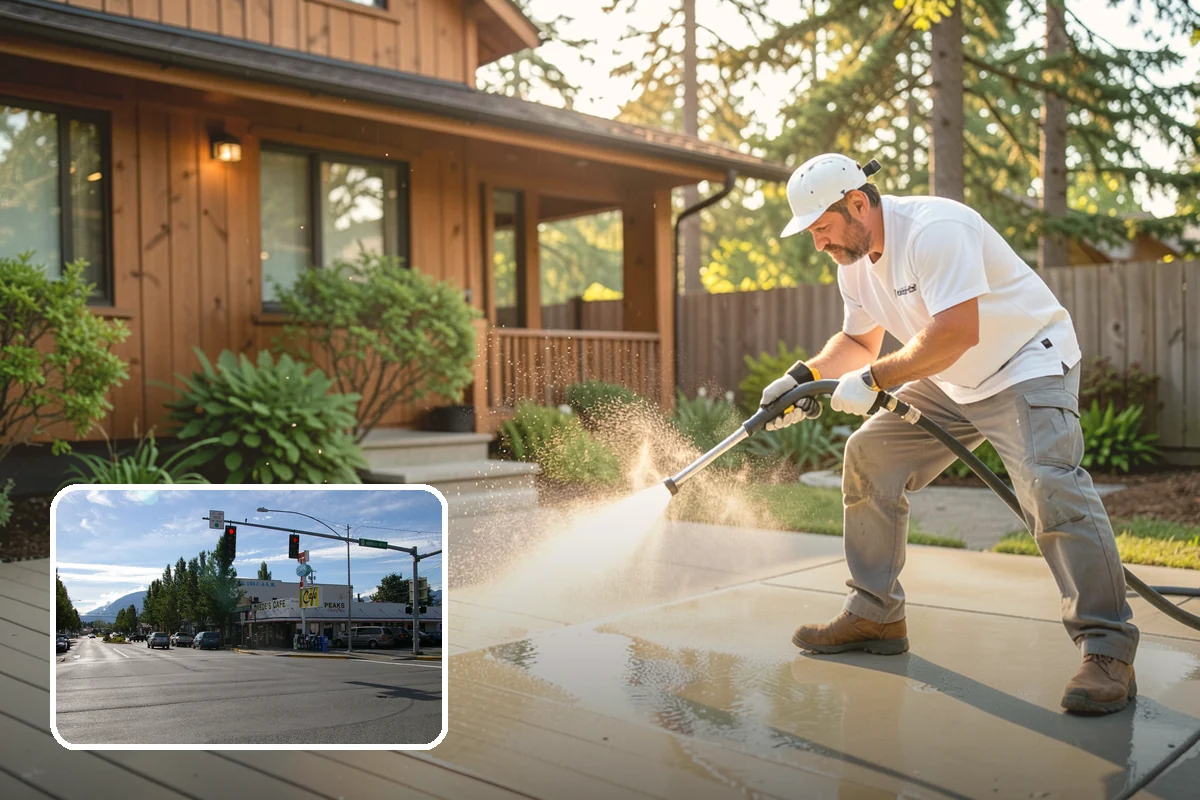 Flagstone Patio Cleaning in North Bend, King County, WA - Clears moss from wide flagstone joints