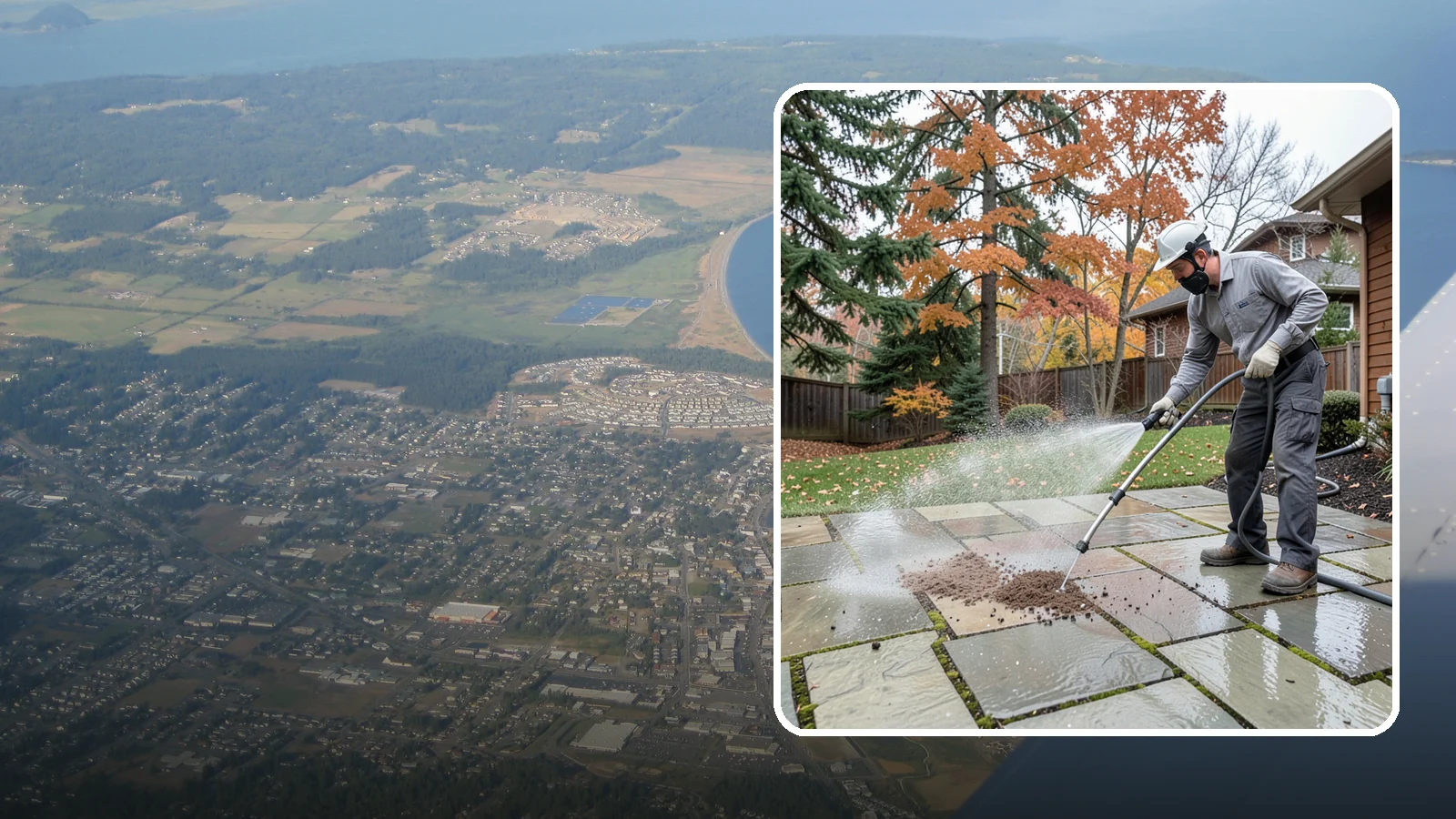 Flagstone Patio Cleaning in Oak Harbor, Island County, WA - Gently clean flagstone patios and their wide joints where Northwest moss settles in deep.