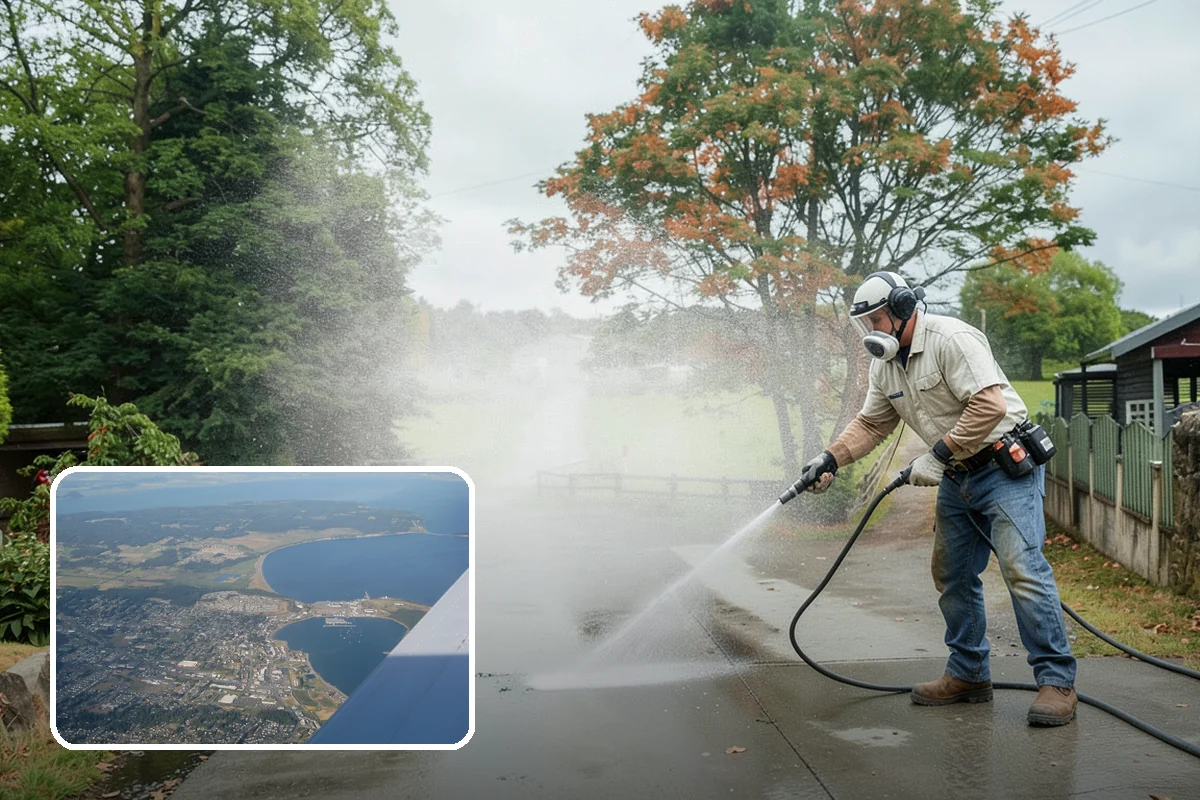 Flagstone Patio Cleaning in Oak Harbor, Island County, WA - Clears moss from wide flagstone joints