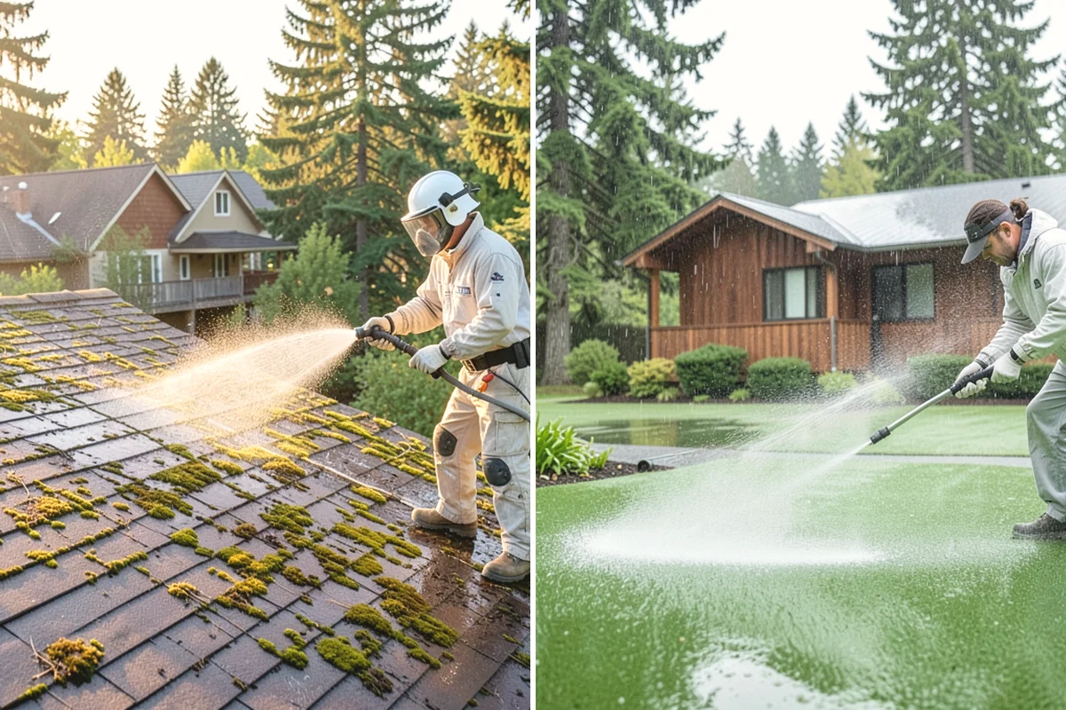 Flagstone Patio Cleaning in Oak Harbor, Island County, WA - Remove debris and loose growth from joints