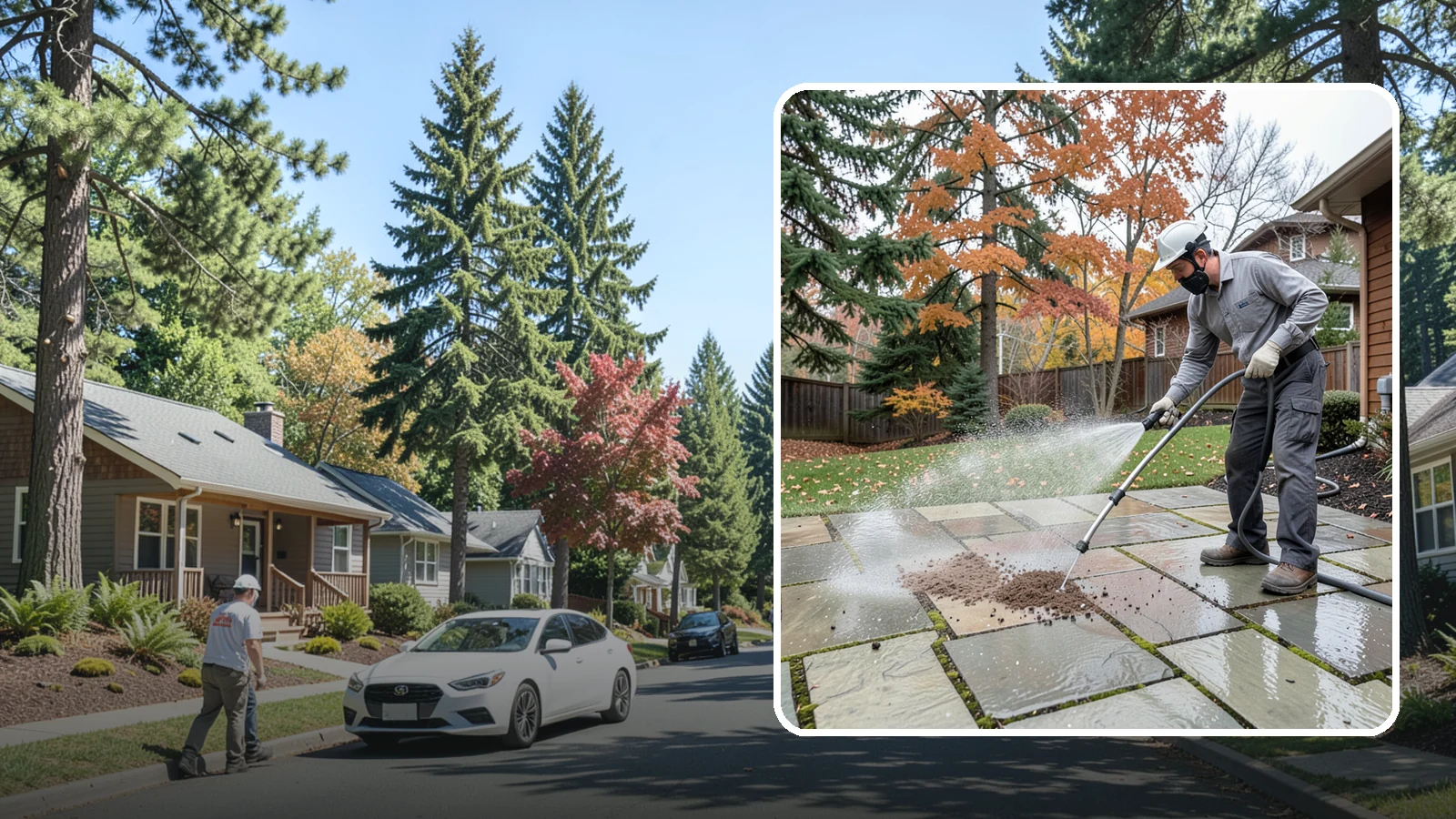 Flagstone Patio Cleaning in Orting, Pierce County, WA - Gently clean flagstone patios and their wide joints where Northwest moss settles in deep.