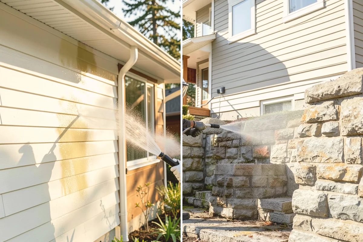 Flagstone Patio Cleaning in Orting, Pierce County, WA - Remove debris and loose growth from joints