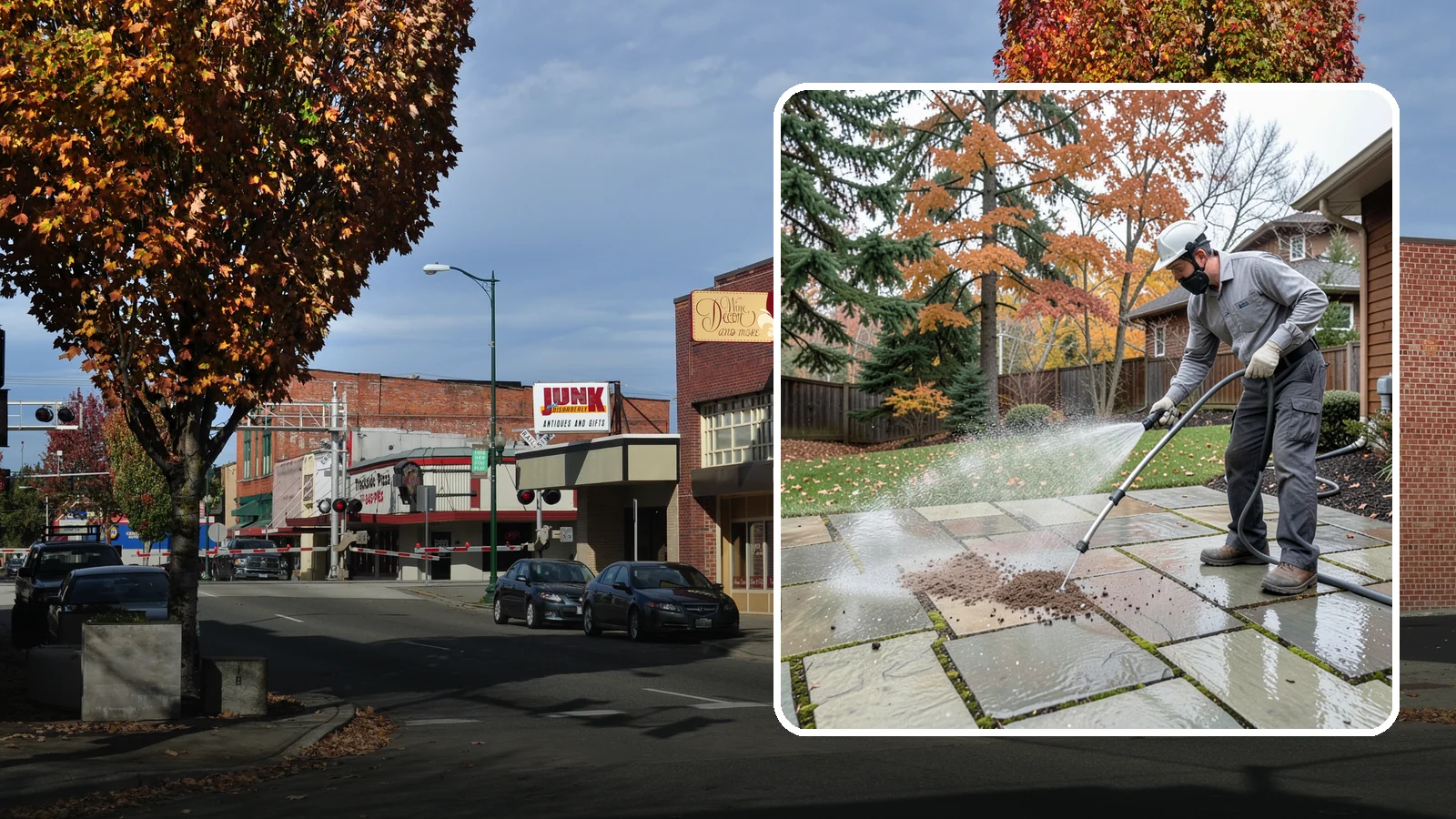Flagstone Patio Cleaning in Puyallup, Pierce County, WA - Gently clean flagstone patios and their wide joints where Northwest moss settles in deep.