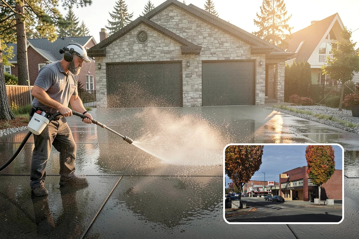 Flagstone Patio Cleaning in Puyallup, Pierce County, WA - Clears moss from wide flagstone joints