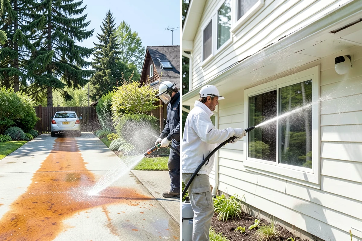 Flagstone Patio Cleaning in Puyallup, Pierce County, WA - Remove debris and loose growth from joints