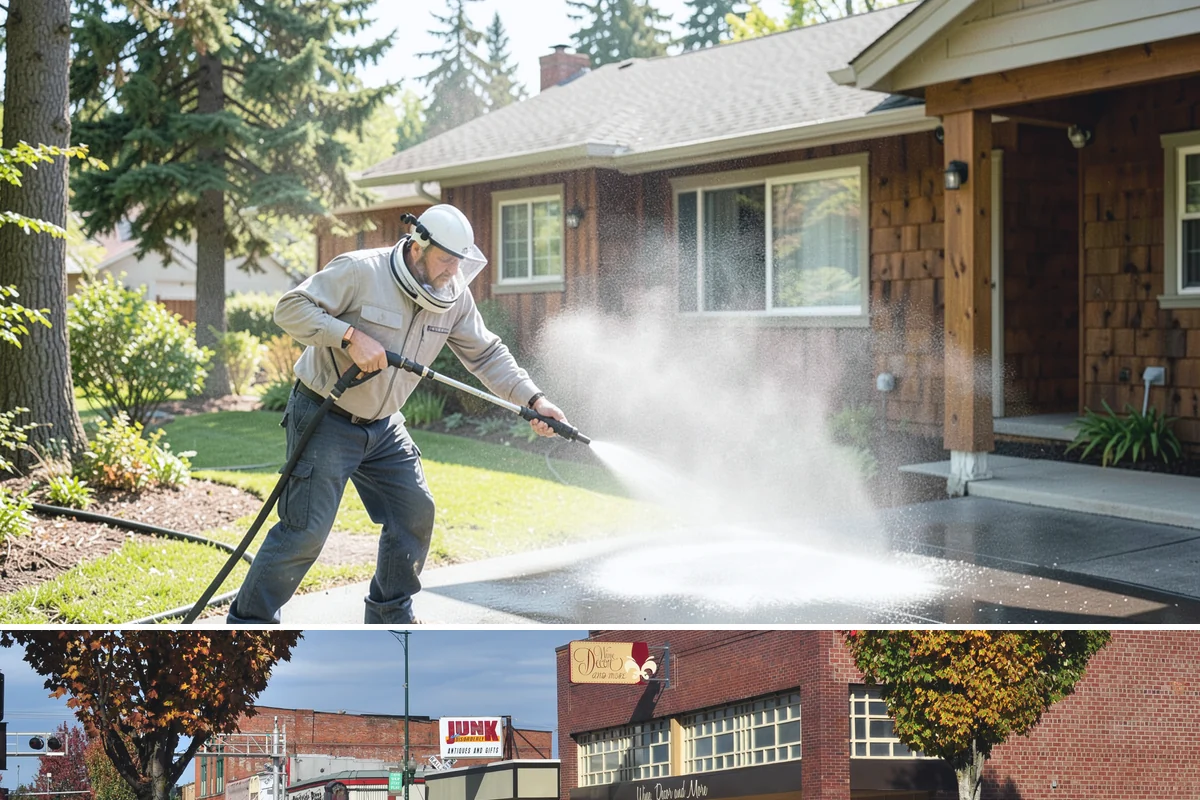 Flagstone Patio Cleaning in Puyallup, Pierce County, WA - Flagstone patios are best cleaned during dry summer stretches so joints and stone dry fully.
