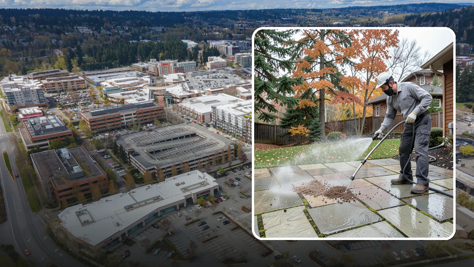 Flagstone Patio Cleaning in Redmond, King County, WA - Gently clean flagstone patios and their wide joints where Northwest moss settles in deep.