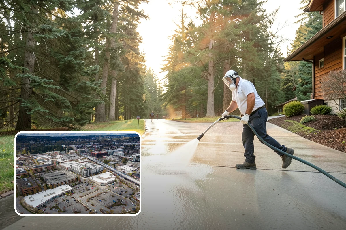 Flagstone Patio Cleaning in Redmond, King County, WA - Clears moss from wide flagstone joints