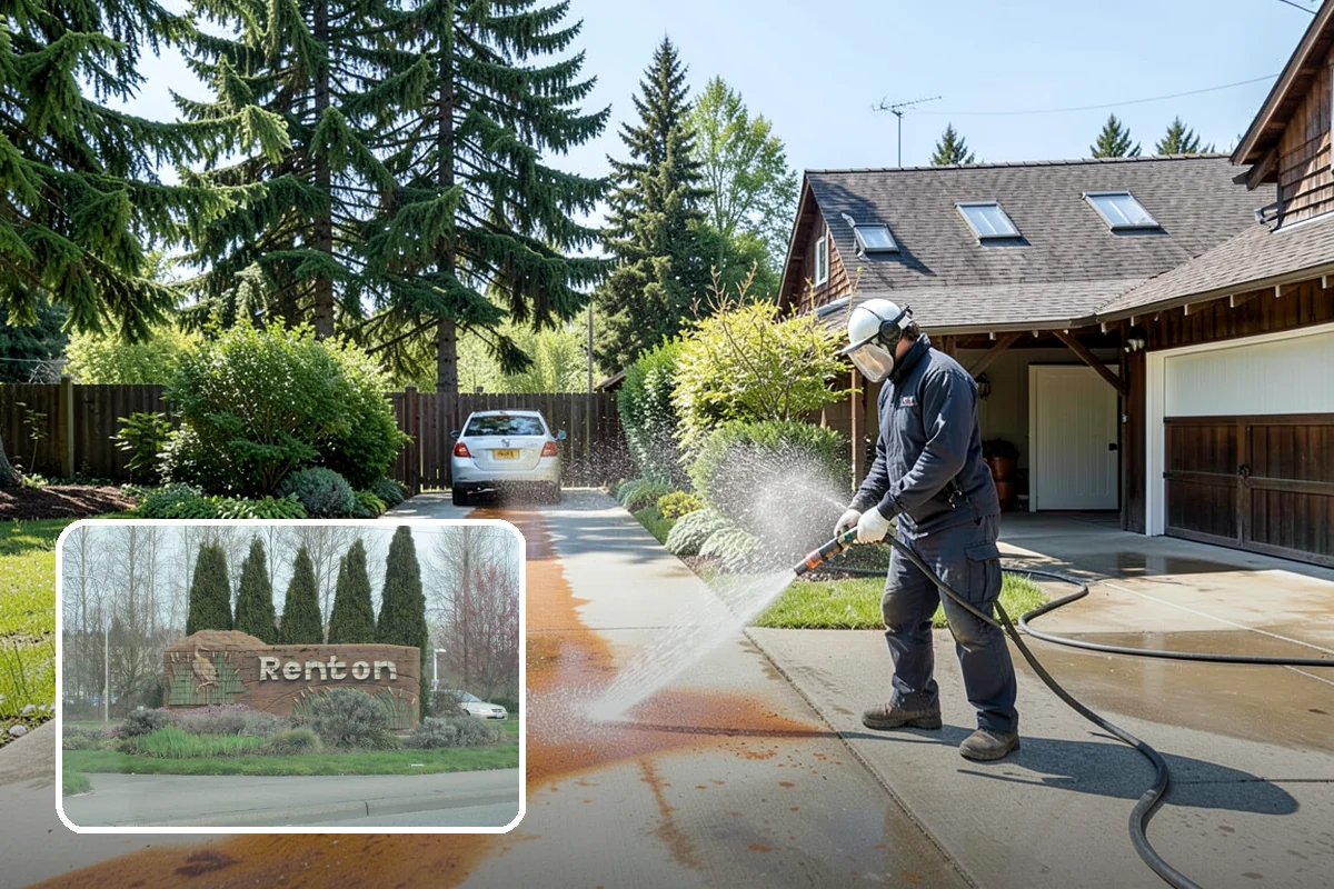 Flagstone Patio Cleaning in Renton, King County, WA - Clears moss from wide flagstone joints