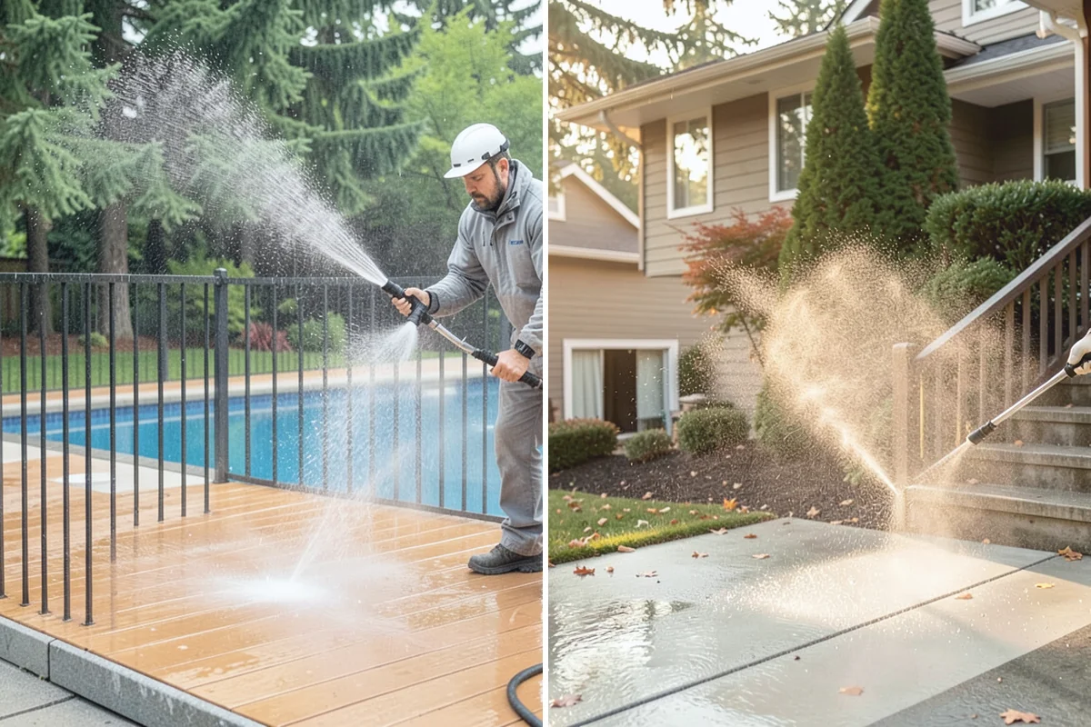 Flagstone Patio Cleaning in Renton, King County, WA - Remove debris and loose growth from joints