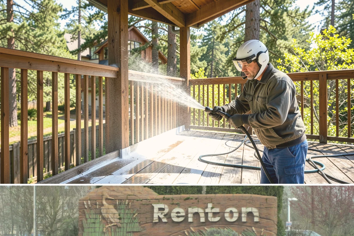 Flagstone Patio Cleaning in Renton, King County, WA - Flagstone patios are best cleaned during dry summer stretches so joints and stone dry fully.