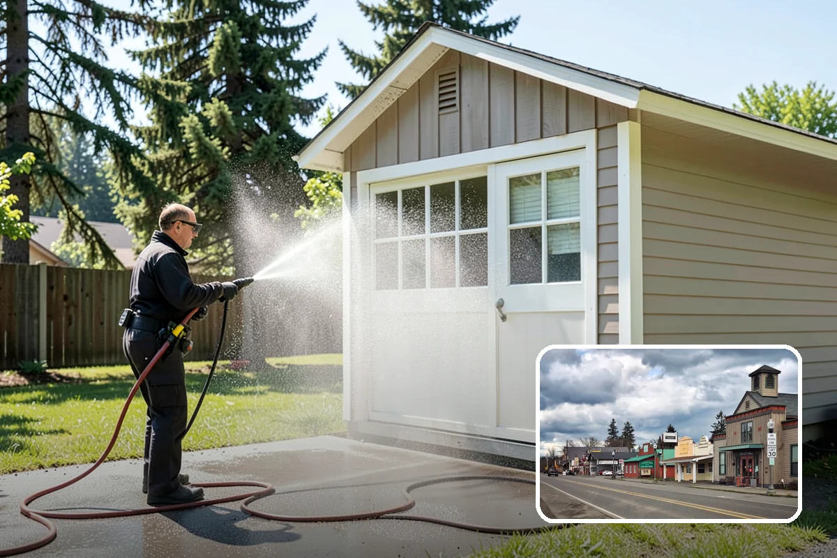 Flagstone Patio Cleaning in Roy, Pierce County, WA - Clears moss from wide flagstone joints
