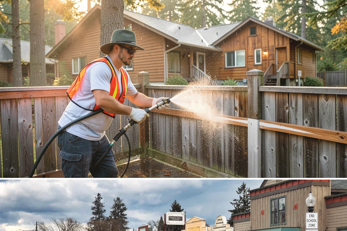Flagstone Patio Cleaning in Roy, Pierce County, WA - Flagstone patios are best cleaned during dry summer stretches so joints and stone dry fully.