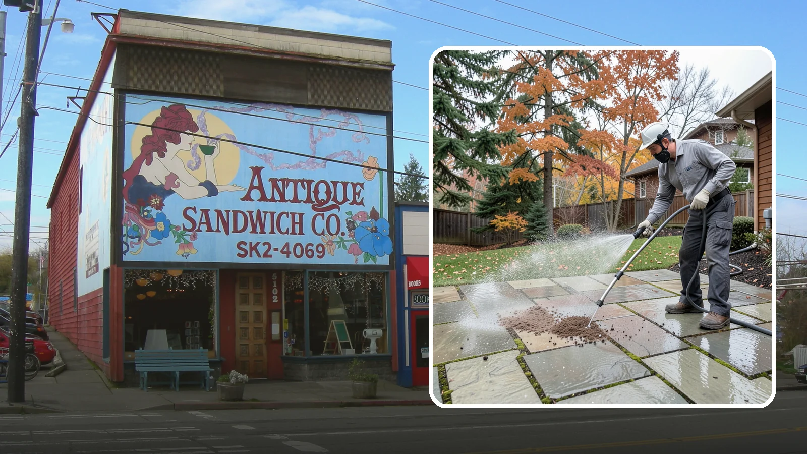 Flagstone Patio Cleaning in Ruston, Pierce County, WA - Gently clean flagstone patios and their wide joints where Northwest moss settles in deep.