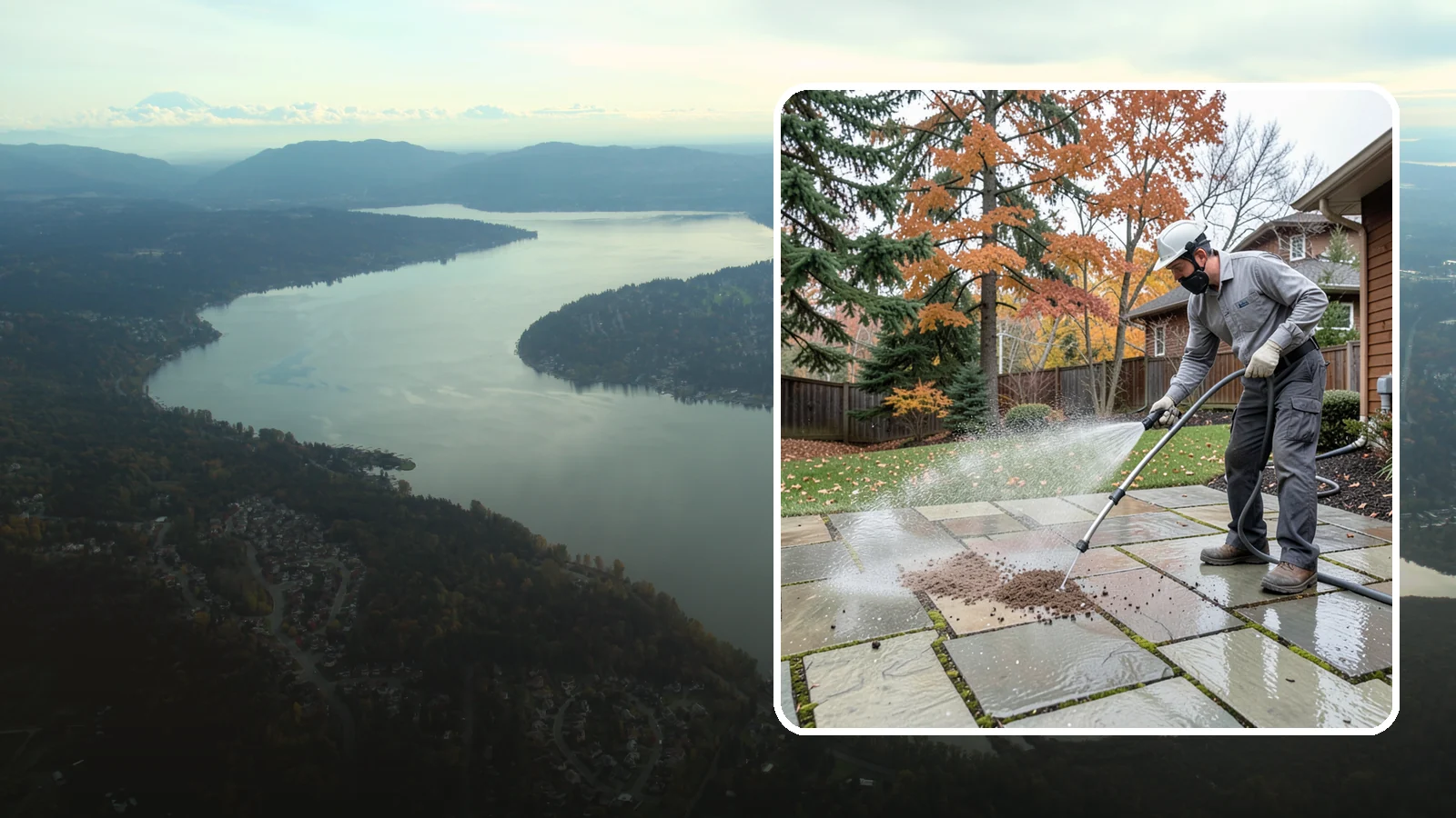 Flagstone Patio Cleaning in Sammamish, King County, WA - Gently clean flagstone patios and their wide joints where Northwest moss settles in deep.