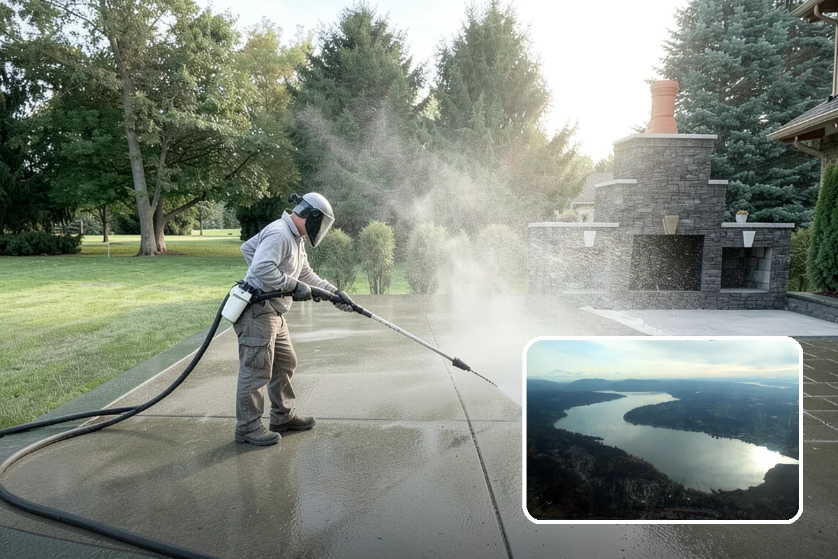 Flagstone Patio Cleaning in Sammamish, King County, WA - Clears moss from wide flagstone joints
